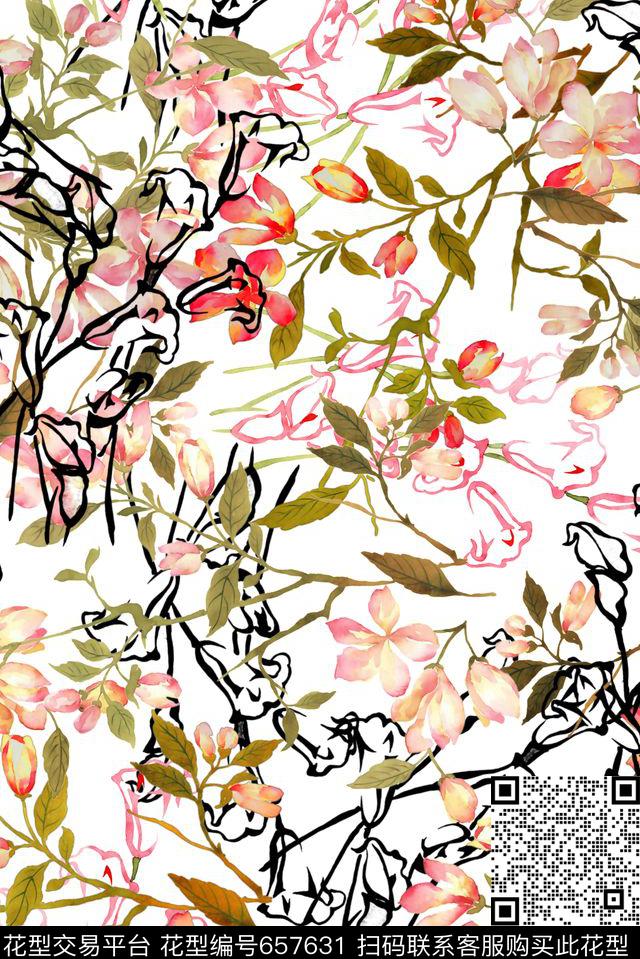 百合桃花花卉数码印花华亿平台下载（图片编号: 657631） - 瓦栏（Walan）