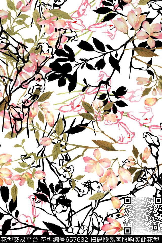 百合桃花花卉数码印花华亿平台下载（图片编号: 657632） - 瓦栏（Walan）