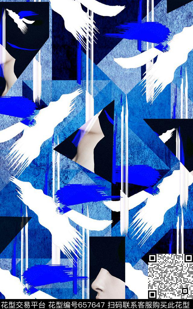 不规则几何图案三角形人像数码印花华亿平台下载（图片编号: 657647） - 瓦栏（Walan）