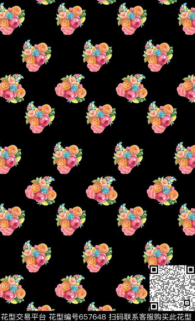 趣味手绘花卉数码印花华亿平台下载（图片编号: 657648） - 瓦栏（Walan）