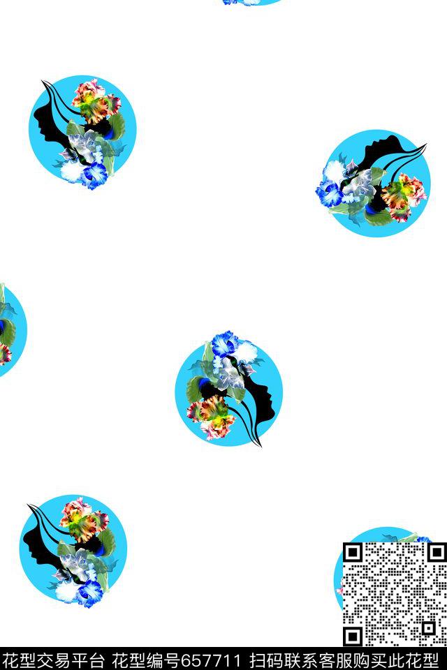 花卉流行时尚少女剪影数码印花华亿平台下载（图片编号: 657711） - 瓦栏（Walan）