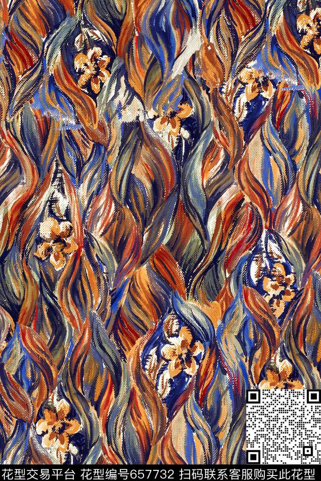 手绘笔触抽象数码印花华亿平台下载（图片编号: 657732） - 瓦栏（Walan）