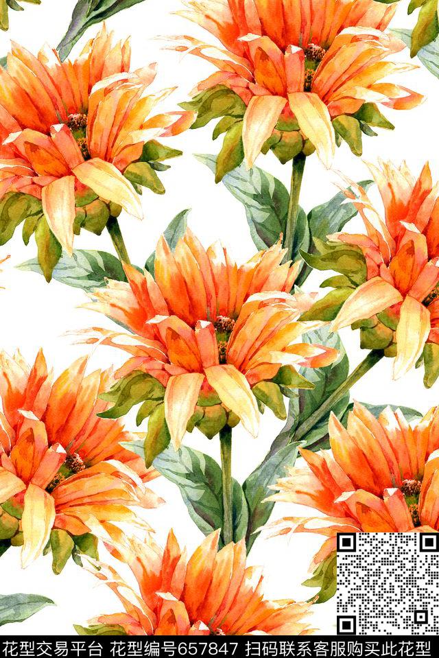 手绘热带大朵数码印花华亿平台下载（图片编号: 657847） - 瓦栏（Walan）