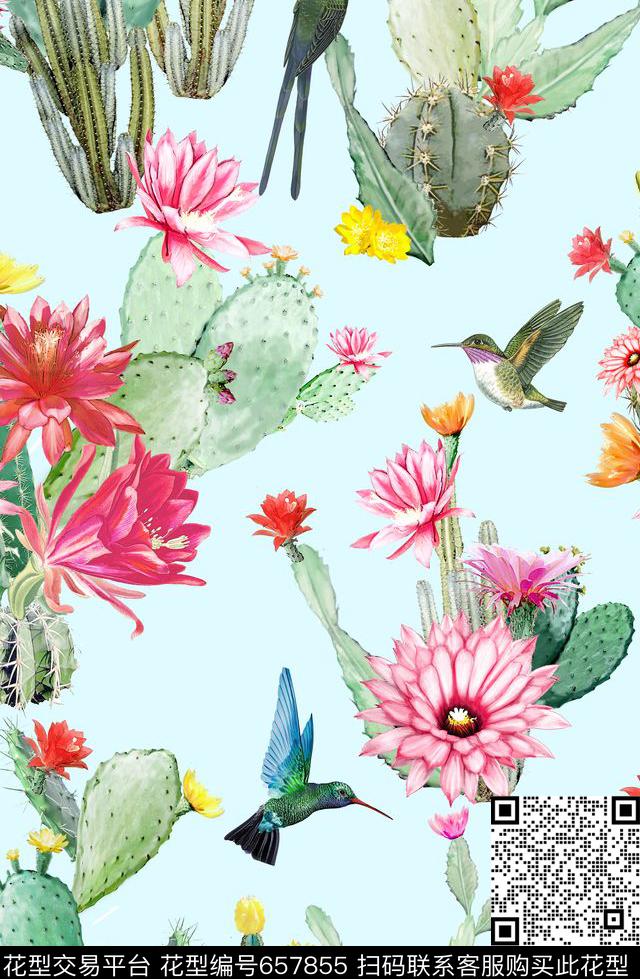 最新华亿平台热带植物花卉仙人掌花卉数码印花华亿平台下载（图片编号: 657855） - 瓦栏（Walan）