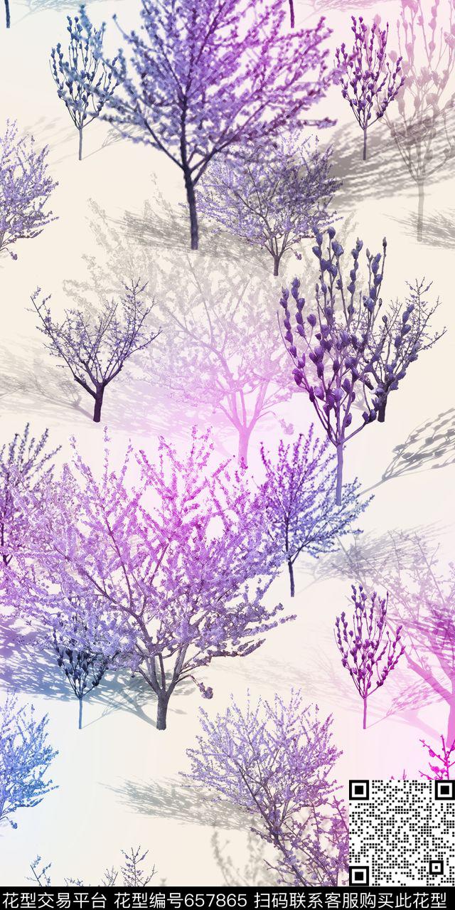 竹叶花朵花卉数码印花华亿平台下载（图片编号: 657865） - 瓦栏（Walan）