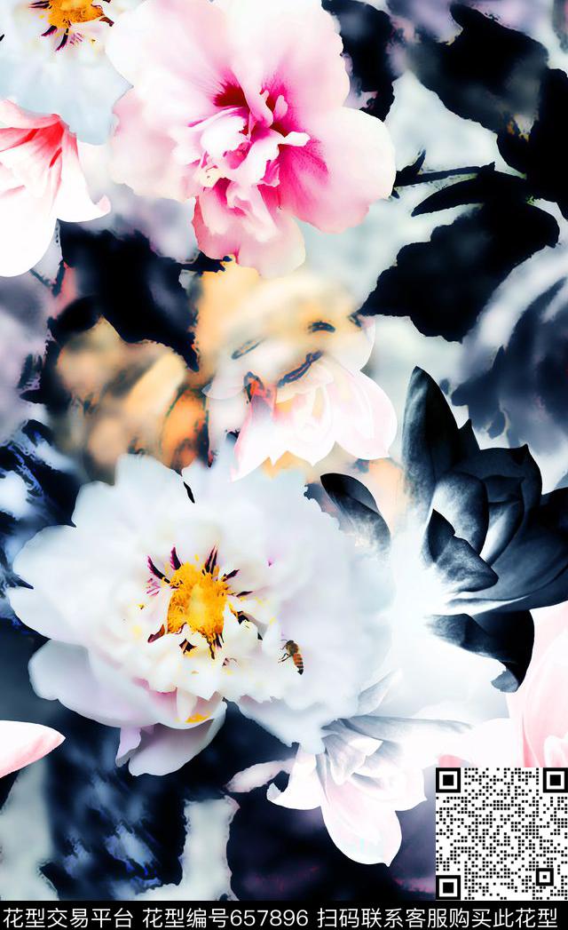 花卉朦胧大花朵烟灰数码印花华亿平台下载（图片编号: 657896） - 瓦栏（Walan）