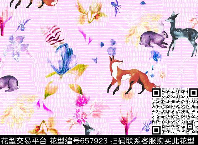 趣味暗纹小鹿数码印花华亿平台下载（图片编号: 657923） - 瓦栏（Walan）