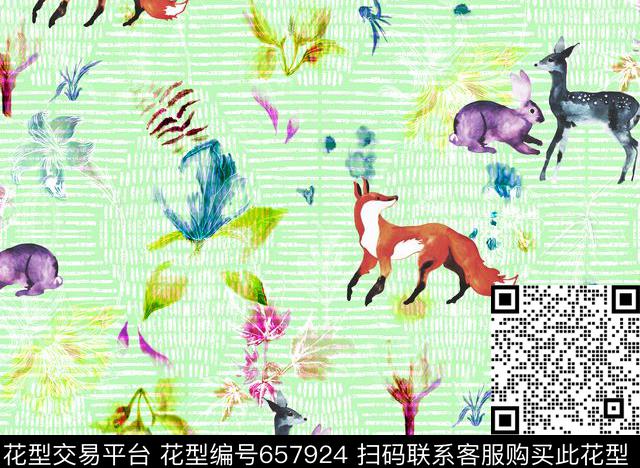 趣味暗纹小鹿数码印花华亿平台下载（图片编号: 657924） - 瓦栏（Walan）