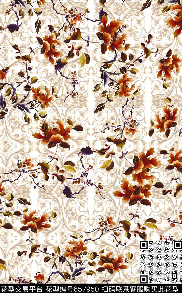欧式花纹花纹花卉数码印花华亿平台下载（图片编号: 657950） - 瓦栏（Walan）