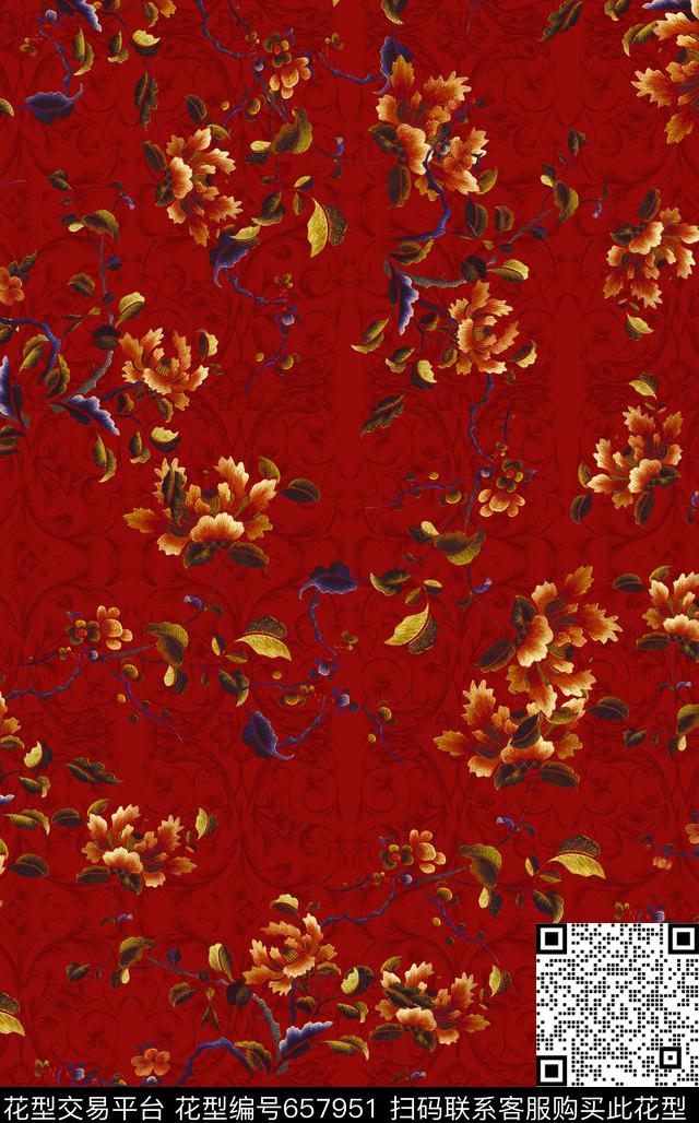 欧式花纹花纹花卉数码印花华亿平台下载（图片编号: 657951） - 瓦栏（Walan）