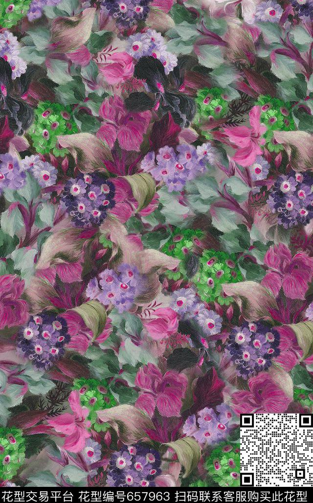 玫瑰牡丹小碎花数码印花华亿平台下载（图片编号: 657963） - 瓦栏（Walan）
