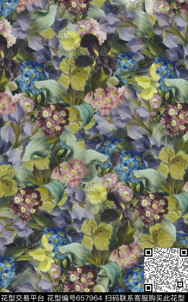 玫瑰牡丹小碎花数码印花华亿平台下载（图片编号: 657964） - 瓦栏（Walan）