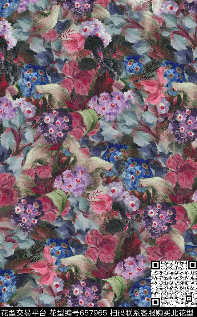 玫瑰牡丹小碎花数码印花华亿平台下载（图片编号: 657965） - 瓦栏（Walan）