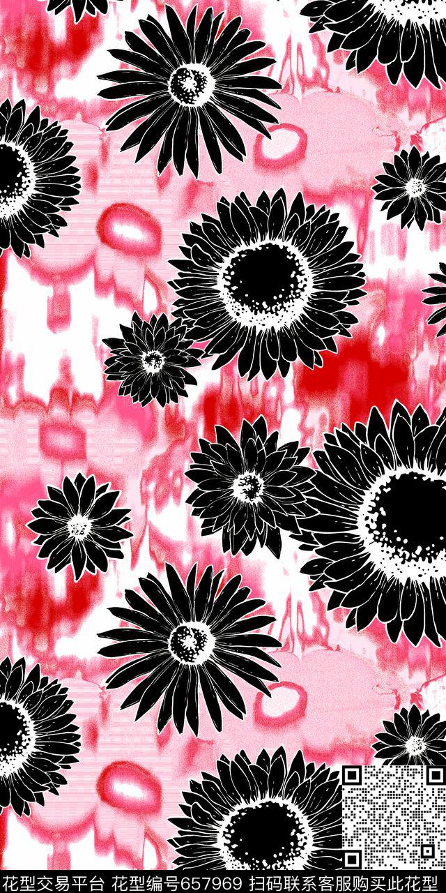 清爽大气黑色雏菊花black数码印花华亿平台下载（图片编号: 657969） - 瓦栏（Walan）