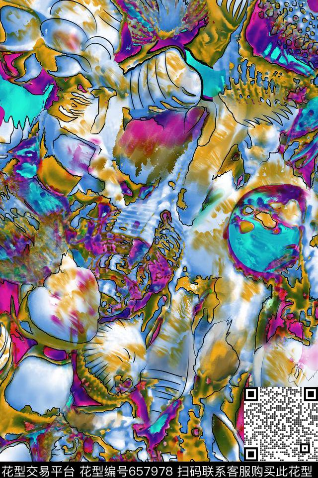 纹理海螺贝壳数码印花华亿平台下载（图片编号: 657978） - 瓦栏（Walan）