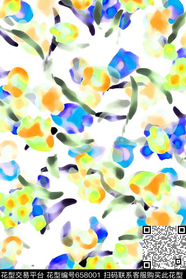 花卉抽象数码印花华亿平台下载（图片编号: 658001） - 瓦栏（Walan）