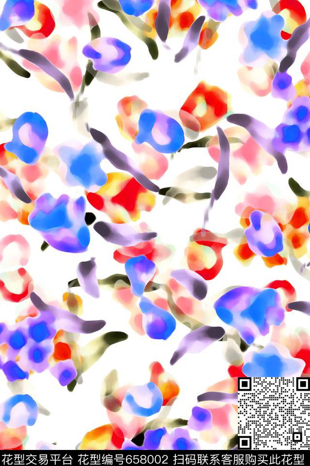花卉抽象数码印花华亿平台下载（图片编号: 658002） - 瓦栏（Walan）