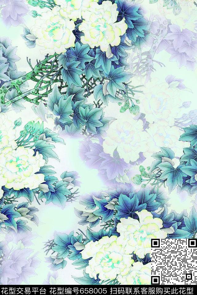 牡丹花朵花卉数码印花华亿平台下载（图片编号: 658005） - 瓦栏（Walan）