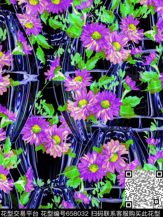 水晶杯手绘小雏菊数码印花华亿平台下载（图片编号: 658032） - 瓦栏（Walan）