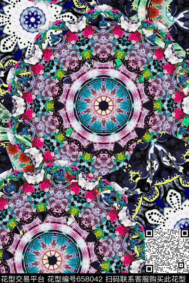 手绘抽象花纹数码印花华亿平台下载（图片编号: 658042） - 瓦栏（Walan）