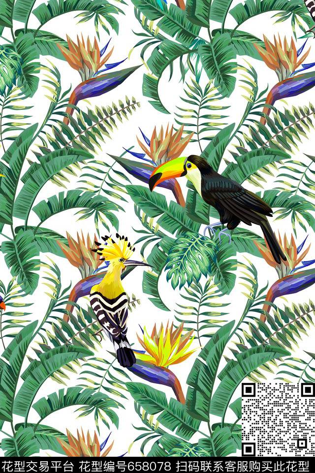 大花热带雨林热带植物花卉传统印花华亿平台下载（图片编号: 658078） - 瓦栏（Walan）
