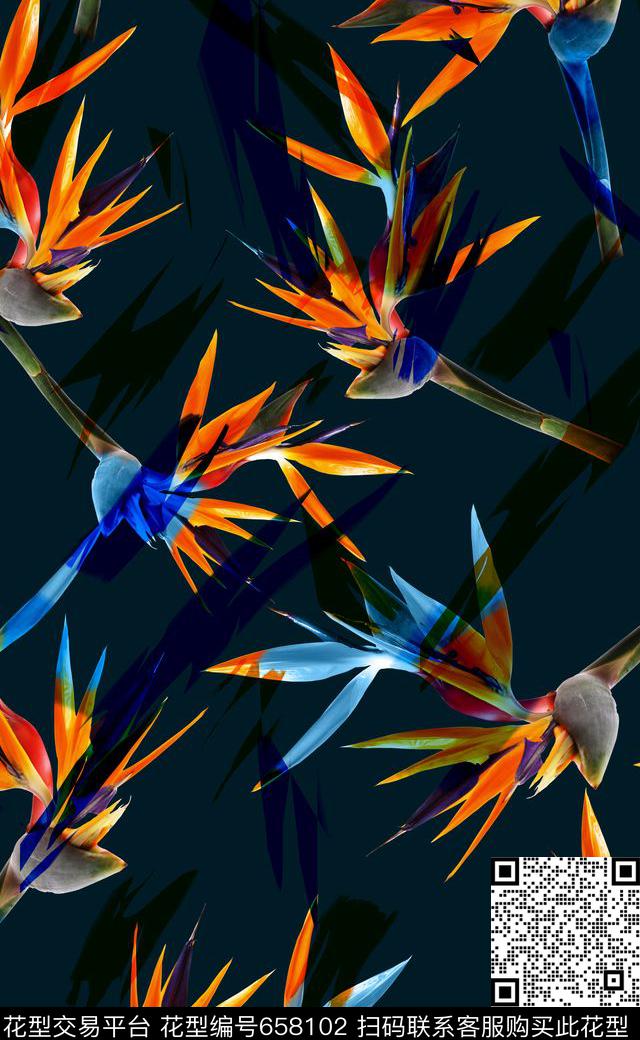 比基尼四方连续天堂鸟花数码印花华亿平台下载（图片编号: 658102） - 瓦栏（Walan）