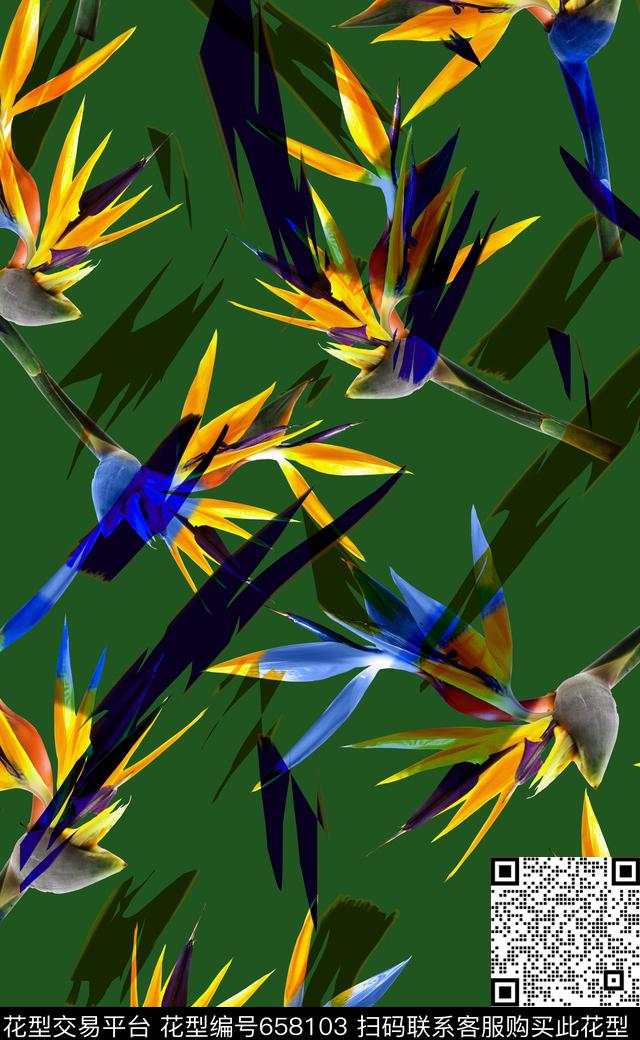 比基尼四方连续天堂鸟花数码印花华亿平台下载（图片编号: 658103） - 瓦栏（Walan）