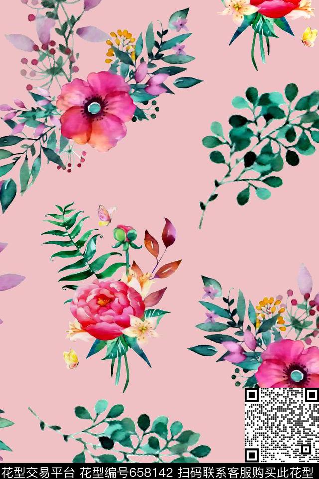 水彩花卉女装数码印花华亿平台下载（图片编号: 658142） - 瓦栏（Walan）