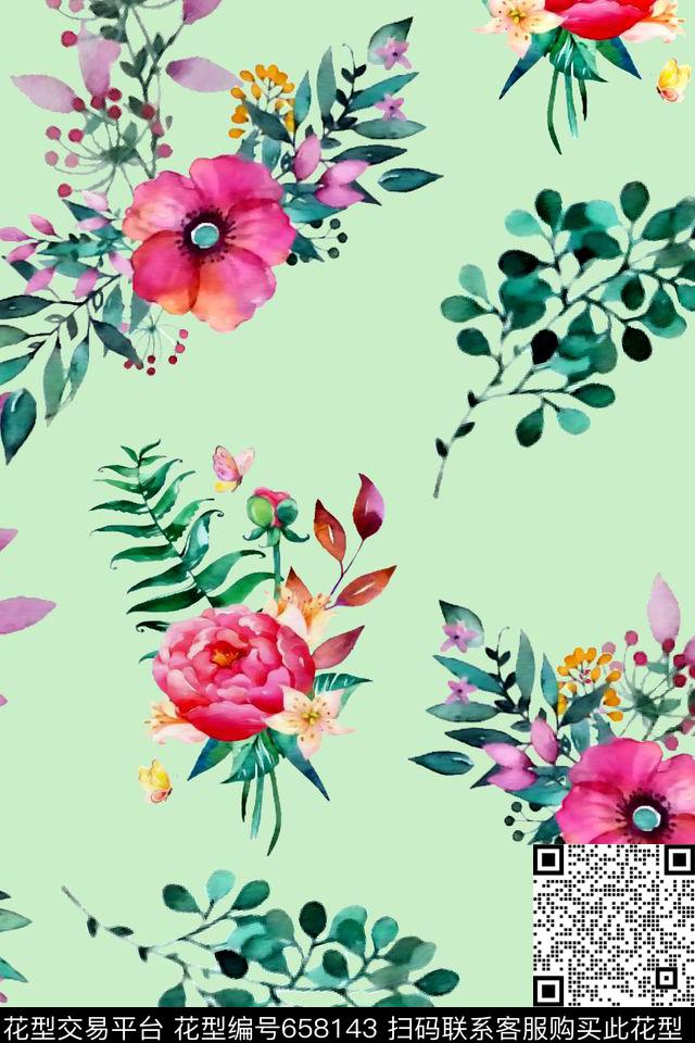 水彩花卉女装数码印花华亿平台下载（图片编号: 658143） - 瓦栏（Walan）