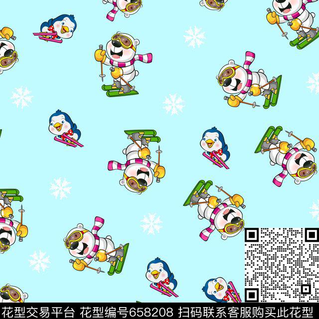 小熊雪花动物传统印花华亿平台下载（图片编号: 658208） - 瓦栏（Walan）