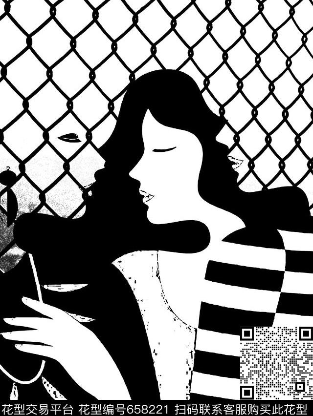 时尚女装人物几何传统印花华亿平台下载（图片编号: 658221） - 瓦栏（Walan）