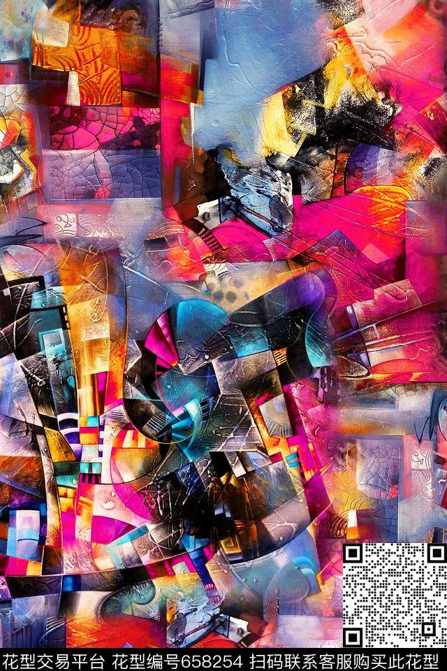 抽象油画数码印花华亿平台下载（图片编号: 658254） - 瓦栏（Walan）