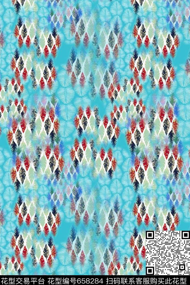 抽象叶子热带海滨度假叶子组合数码印花华亿平台下载（图片编号: 658284） - 瓦栏（Walan）