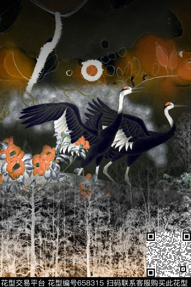 仙鹤森林渐变数码印花华亿平台下载（图片编号: 658315） - 瓦栏（Walan）