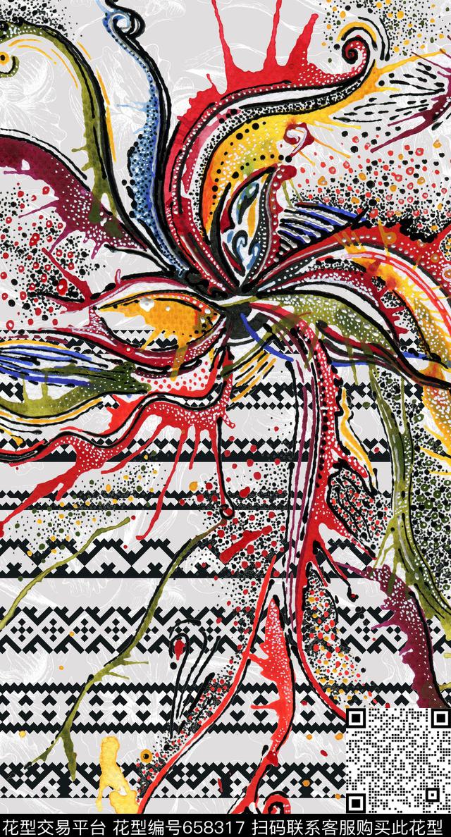 抽象花纹泼墨数码印花华亿平台下载（图片编号: 658317） - 瓦栏（Walan）
