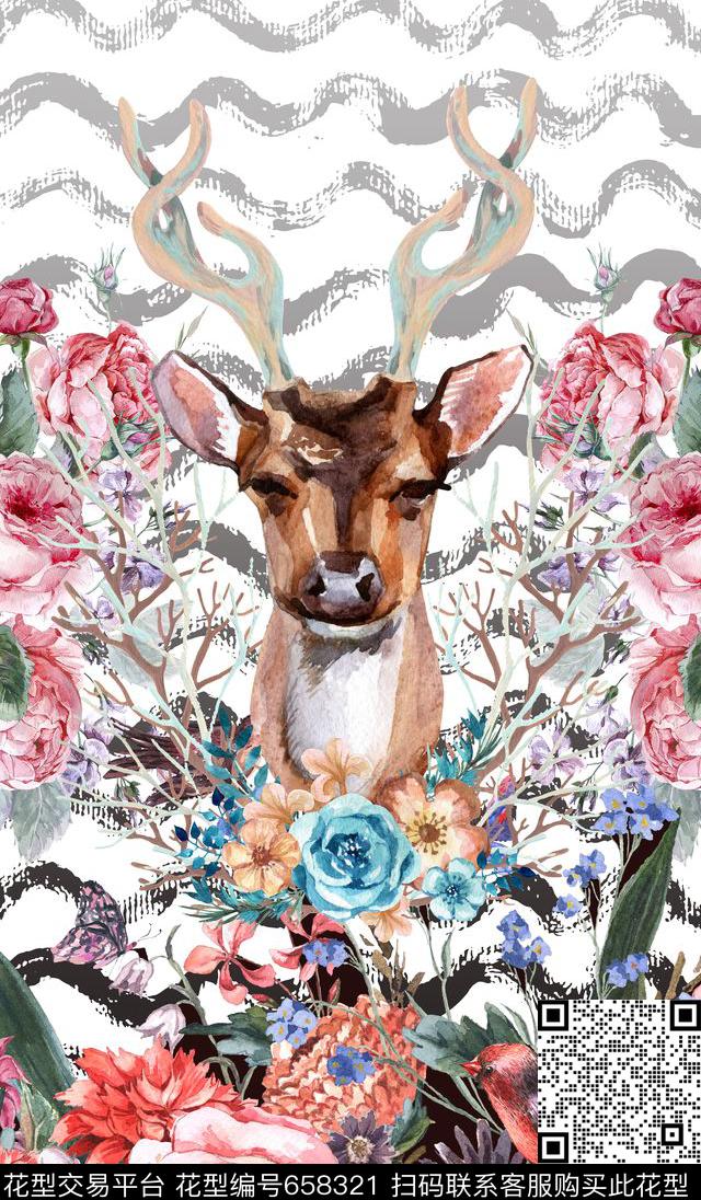 定位手绘花卉数码印花华亿平台下载（图片编号: 658321） - 瓦栏（Walan）