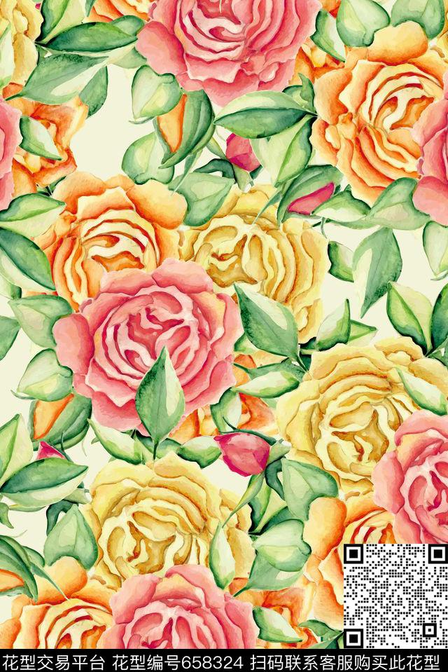 立体大朵玫瑰数码印花华亿平台下载（图片编号: 658324） - 瓦栏（Walan）