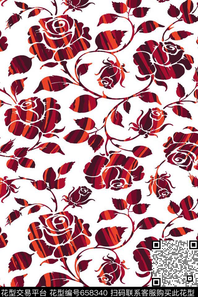 女装玫瑰植物纹传统印花华亿平台下载（图片编号: 658340） - 瓦栏（Walan）