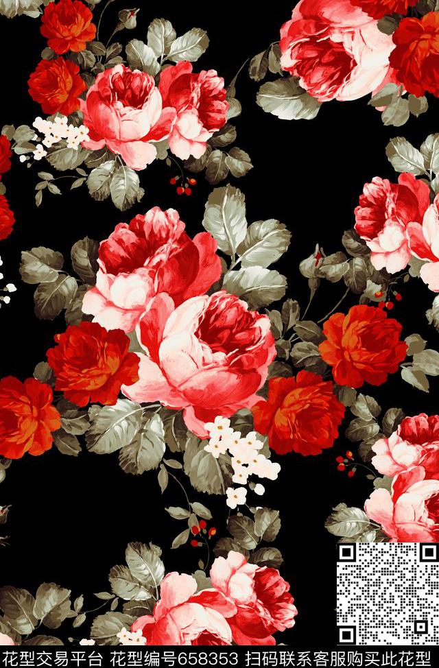 时尚潮流女装抽象手绘玫瑰花牡丹花印花高档女装裙子家纺花卉印花国际时尚潮流欧美女装外套印花传统印花华亿平台下载（图片编号: 658353） - 瓦栏（Walan）