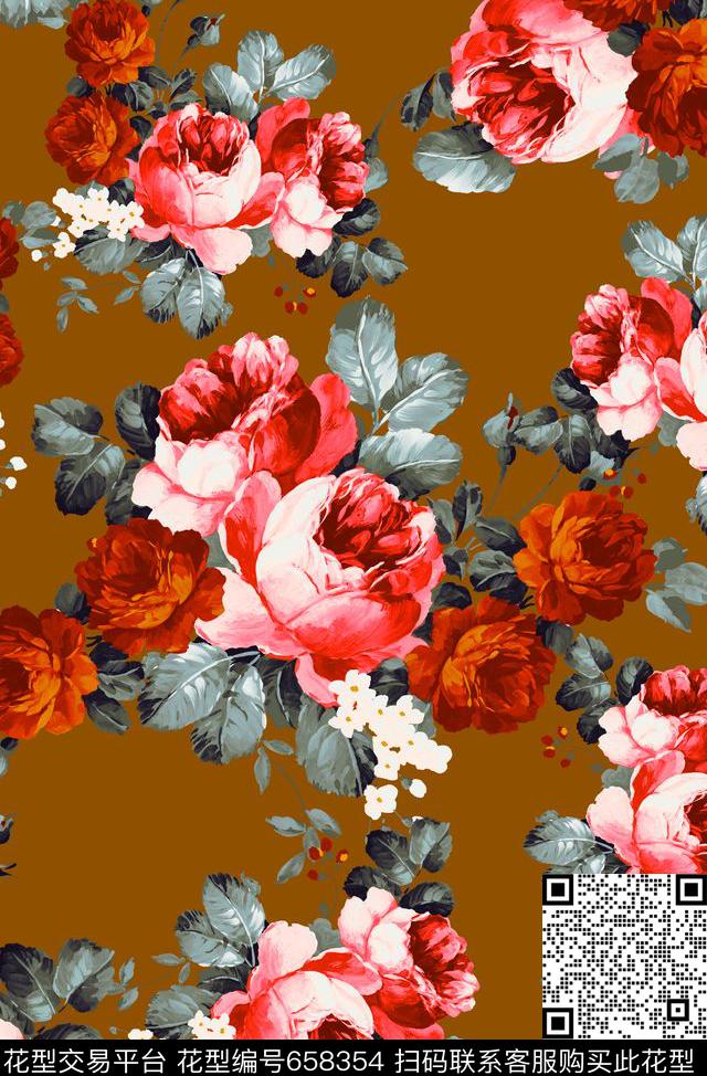 时尚潮流女装抽象手绘玫瑰花牡丹花印花高档女装裙子家纺花卉印花国际时尚潮流欧美女装外套印花传统印花华亿平台下载（图片编号: 658354） - 瓦栏（Walan）