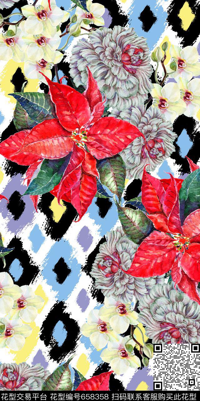 热带花卉扎染数码印花华亿平台下载（图片编号: 658358） - 瓦栏（Walan）