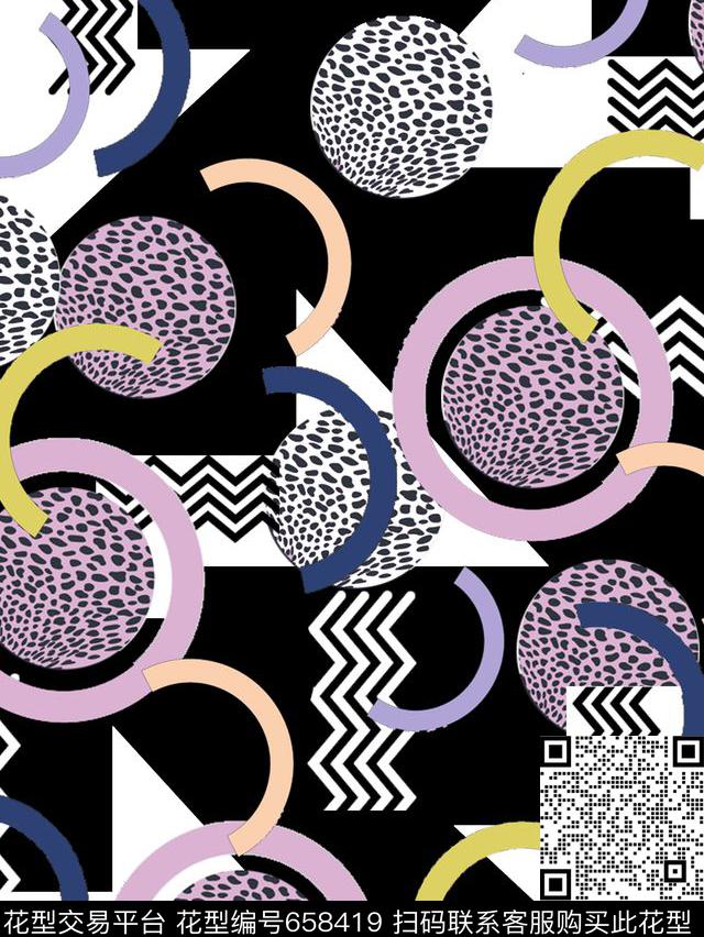 圆圈圆形几何系列传统印花华亿平台下载（图片编号: 658419） - 瓦栏（Walan）