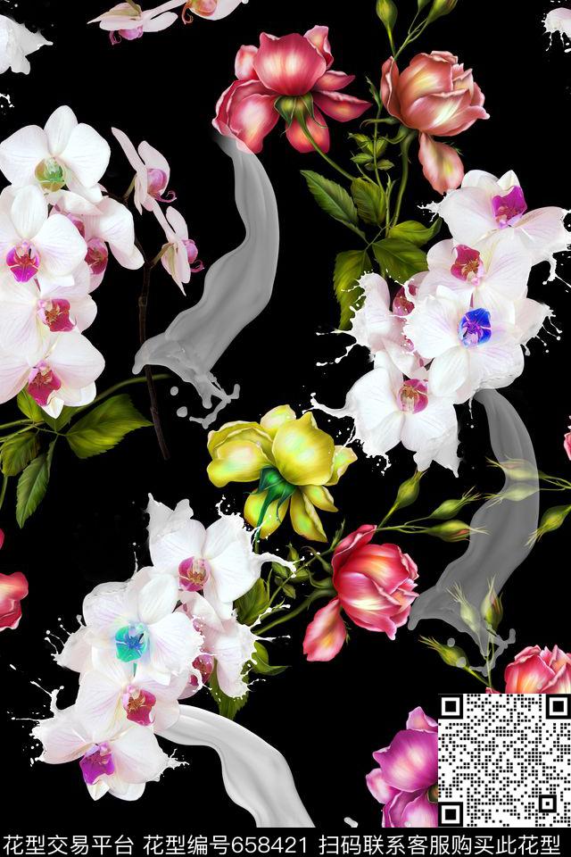 玫瑰花卉牛奶数码印花华亿平台下载（图片编号: 658421） - 瓦栏（Walan）