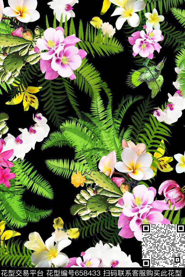 热带蕨类仙人掌数码印花华亿平台下载（图片编号: 658433） - 瓦栏（Walan）