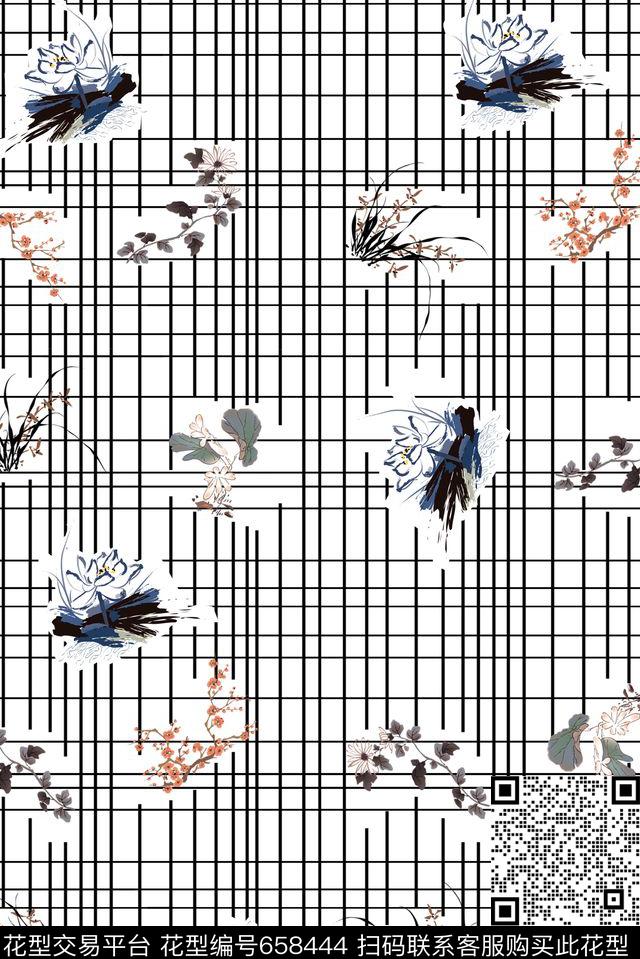 花卉格子数码印花华亿平台下载（图片编号: 658444） - 瓦栏（Walan）