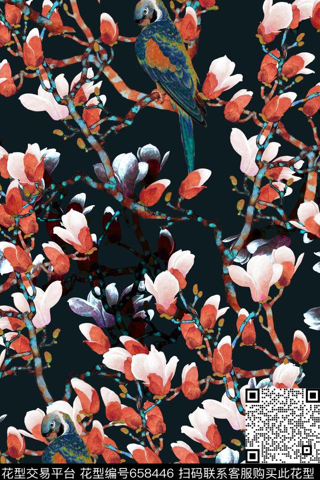 花鸟花朵花卉数码印花华亿平台下载（图片编号: 658446） - 瓦栏（Walan）