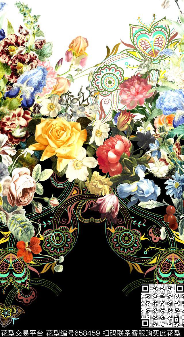 花卉花纹定位数码印花华亿平台下载（图片编号: 658459） - 瓦栏（Walan）