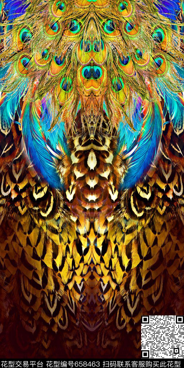 动物纹羽毛孔雀数码印花华亿平台下载（图片编号: 658463） - 瓦栏（Walan）