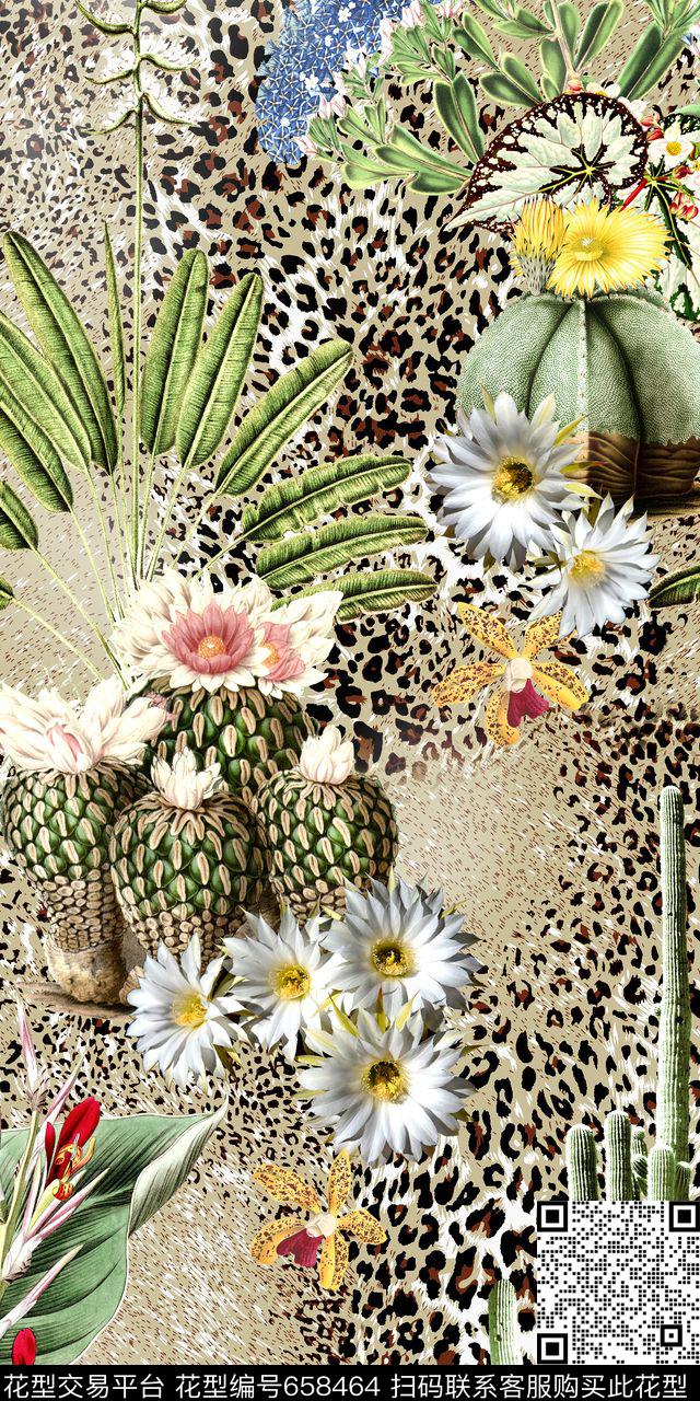 热带风仙人掌多肉植物数码印花华亿平台下载（图片编号: 658464） - 瓦栏（Walan）