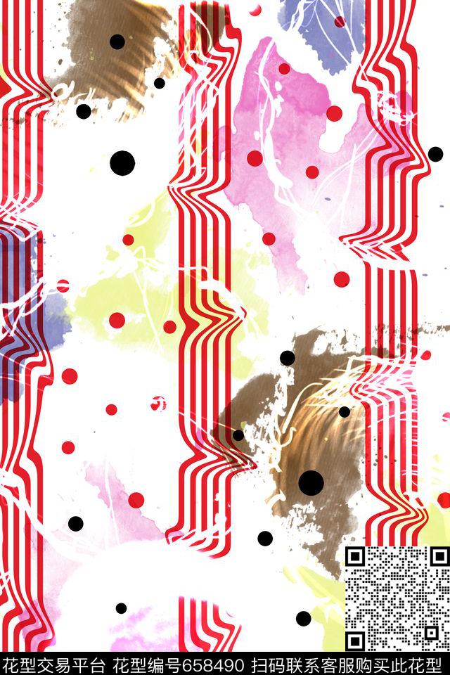 几何抽象条纹波点数码印花华亿平台下载（图片编号: 658490） - 瓦栏（Walan）